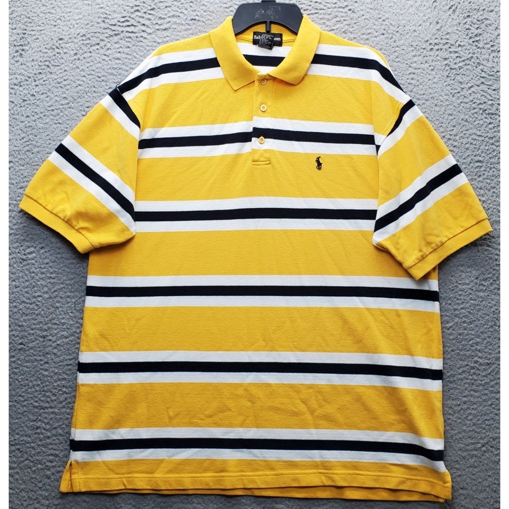 Vtg Ralph Lauren Polo Shirt Men XL Multi Striped Pony Logo Collared Slit Popover